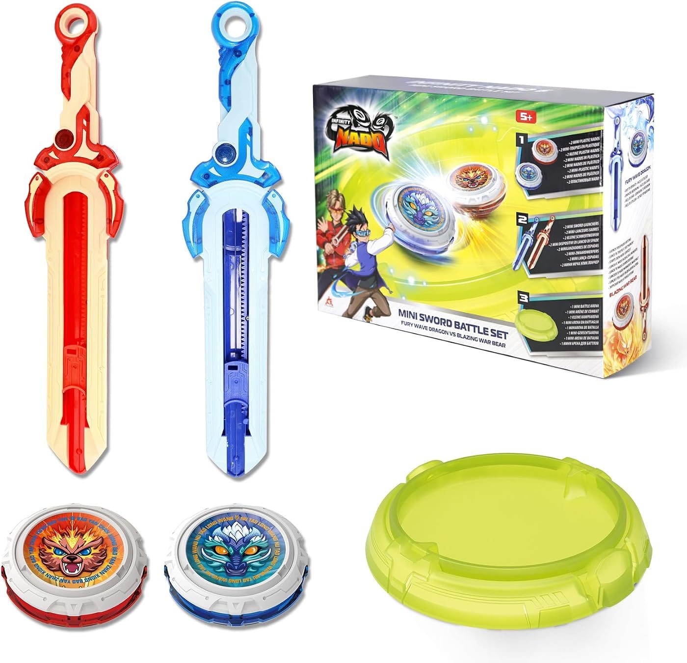 Arena Set with Two Mini Sword Launchers metal battle top with its launcher