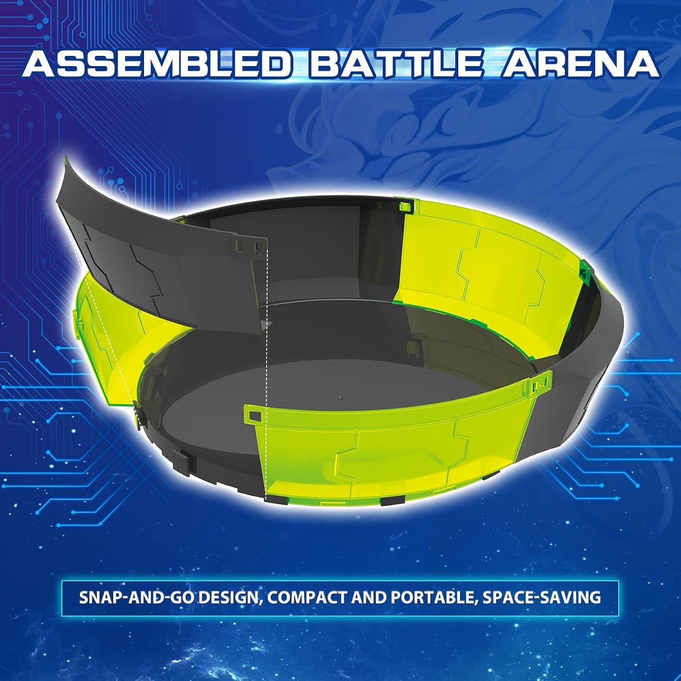 Detachable Glow Arena with Two Launchers battle top, close view of the attack ring