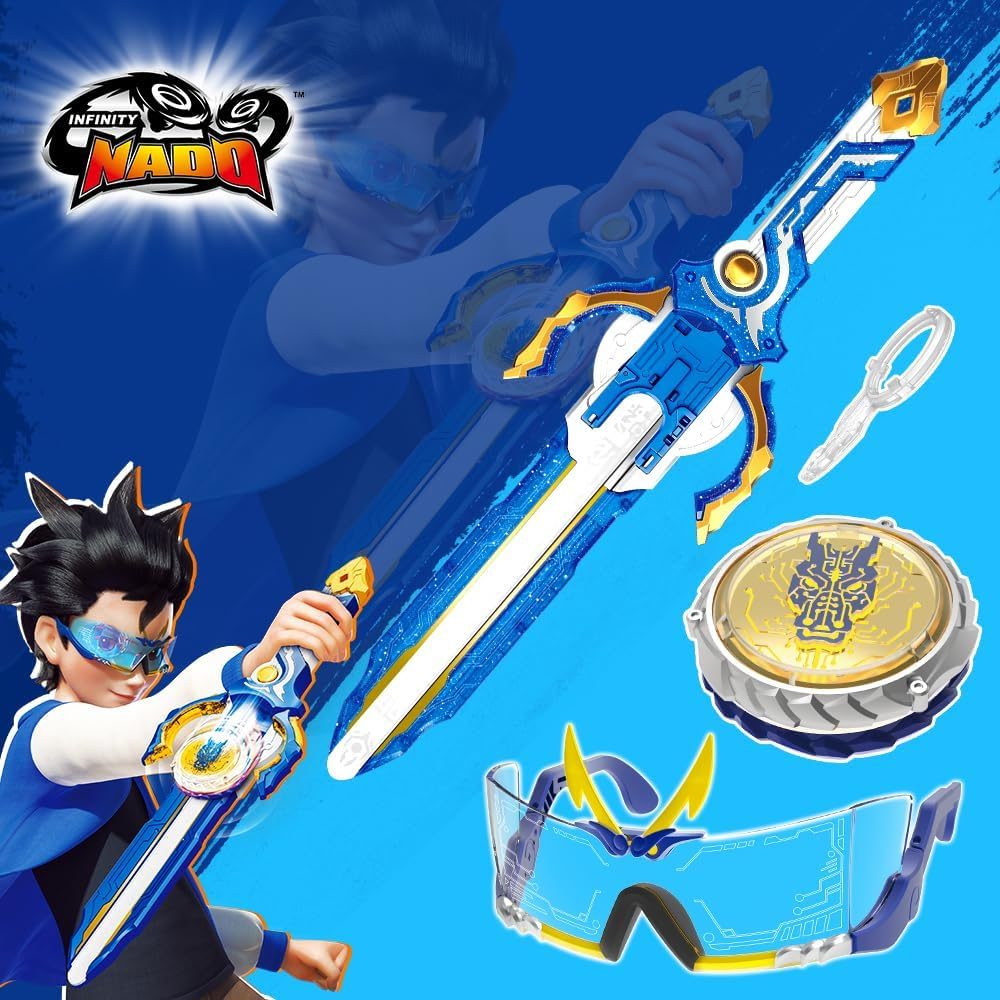 Goggle Battle Pack with Sword Launcher spinning top set, boxed contents