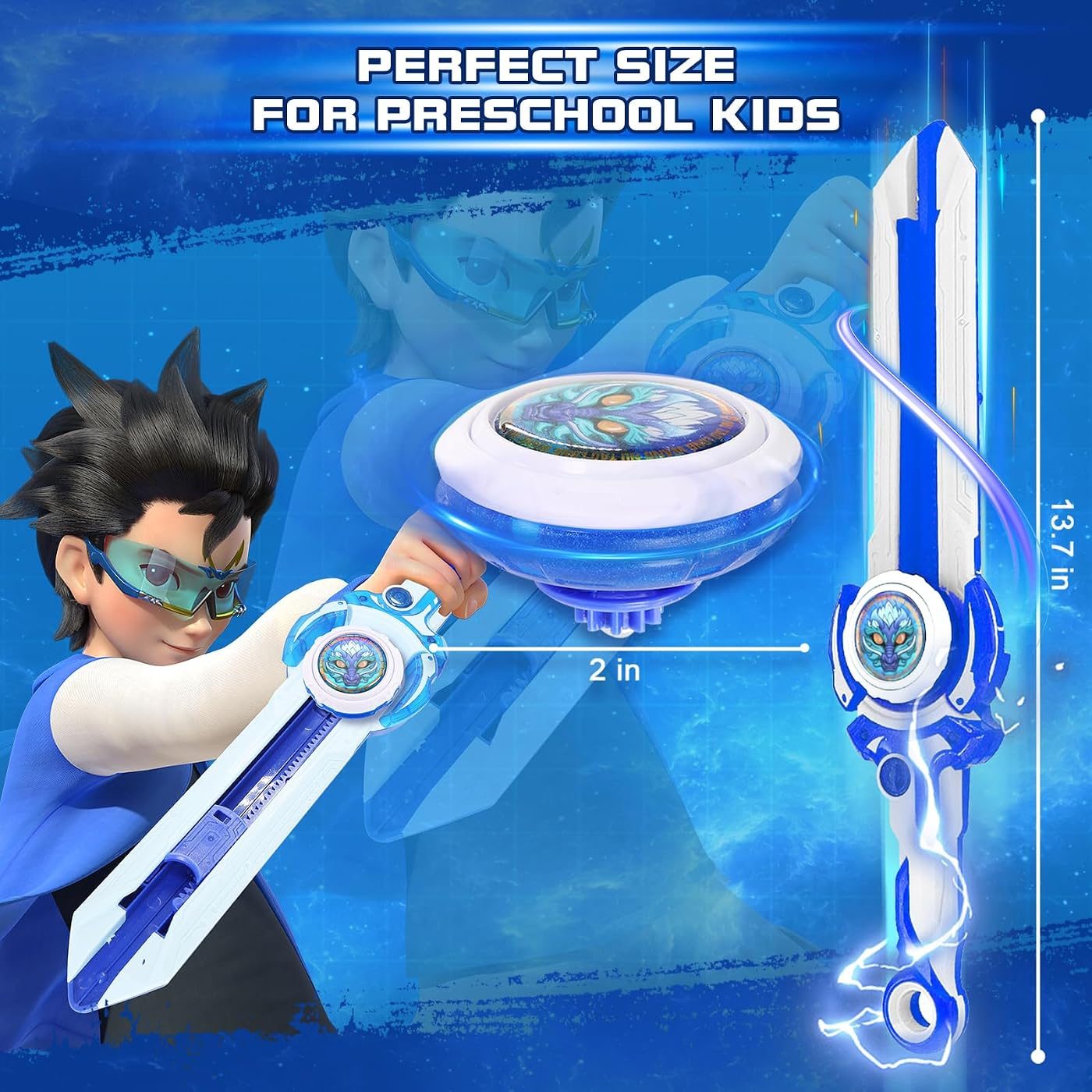 Mini Sword Launcher Set battle top, close view of the attack ring