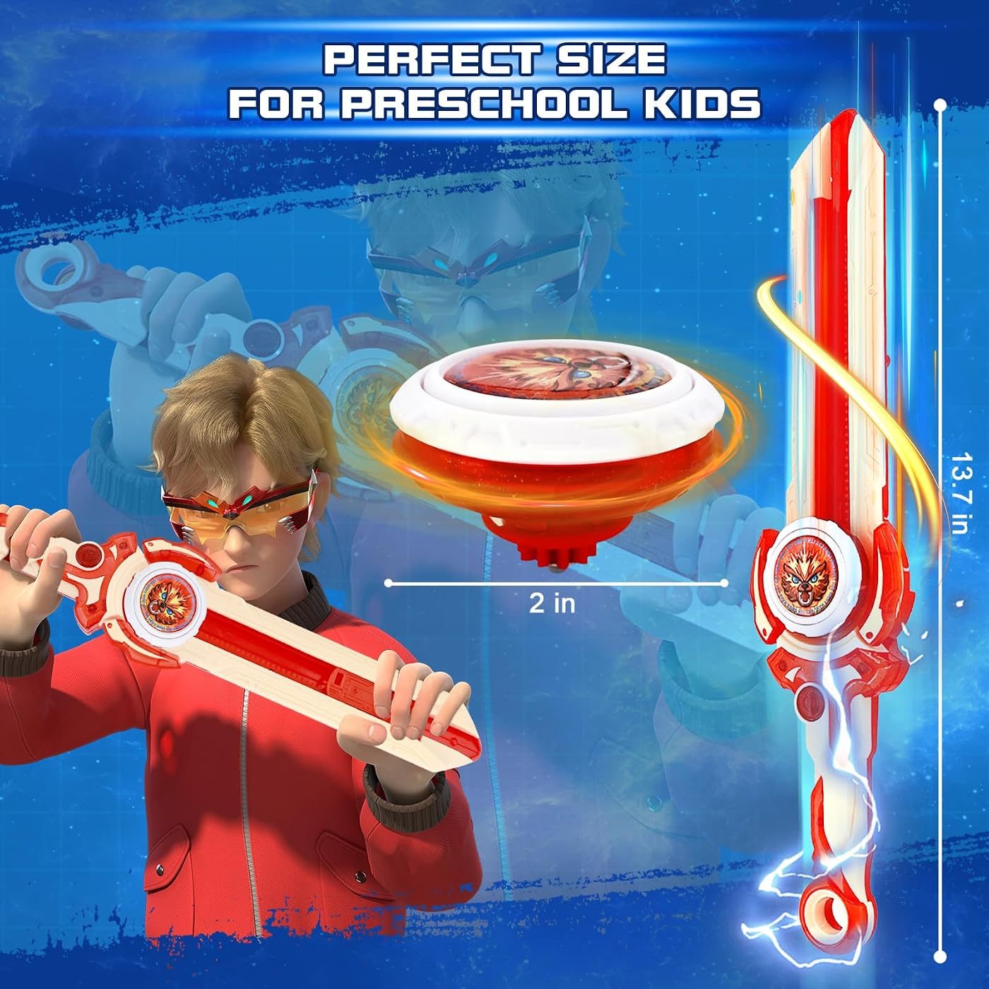 Mini Sword Launcher Set, Red battle top, close view of the attack ring