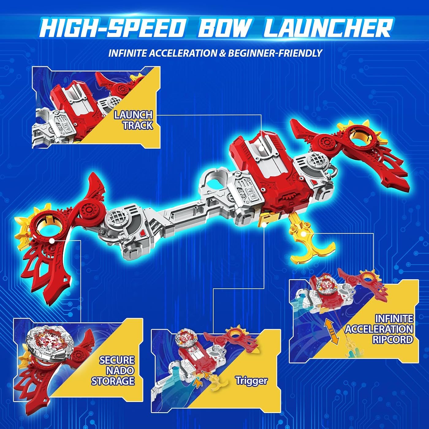 S7 Bow Launcher Defense Set, Right-Spin spinning top set, boxed contents