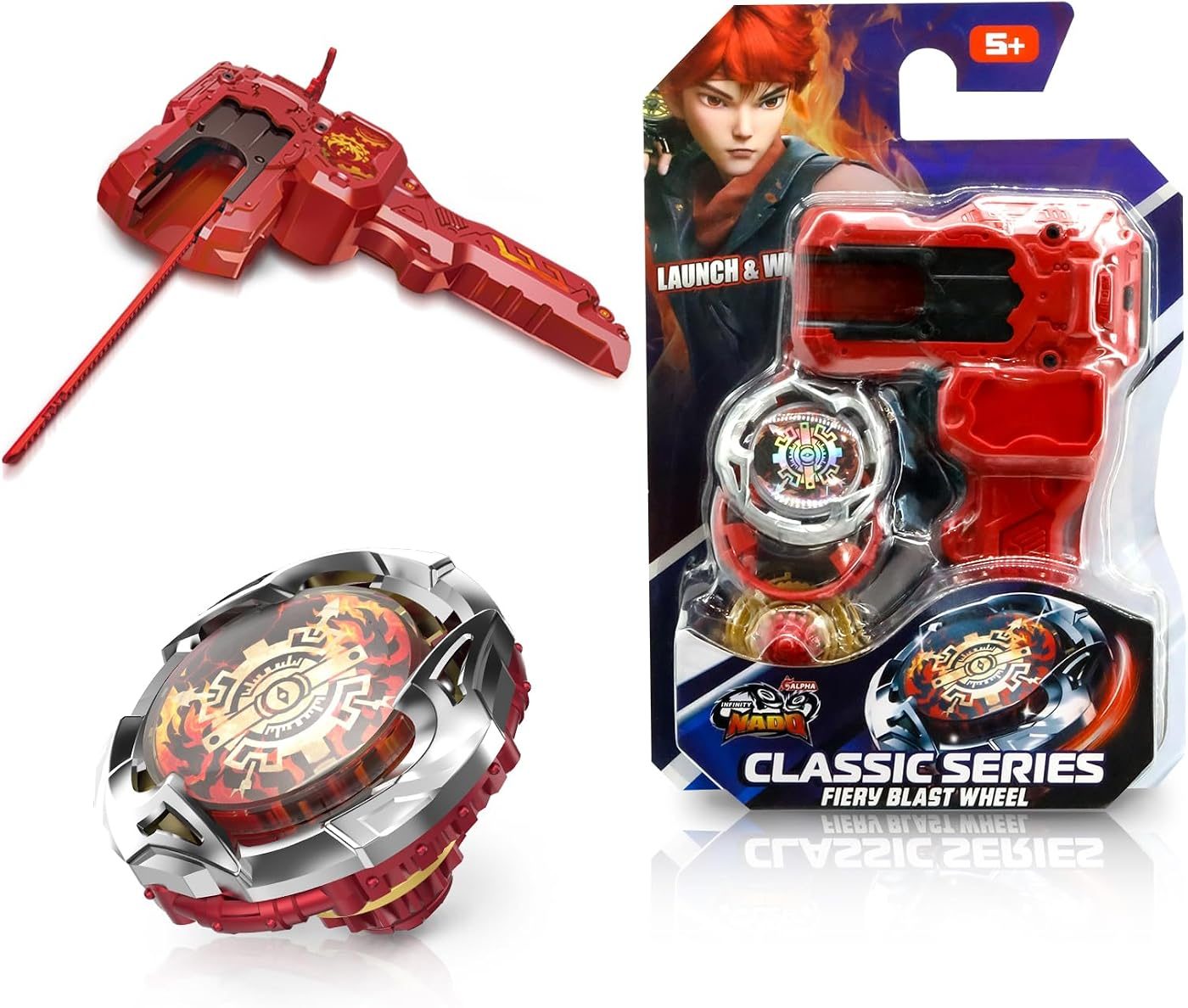 S7 Rack Launcher Defense Set, Red metal battle top with its launcher