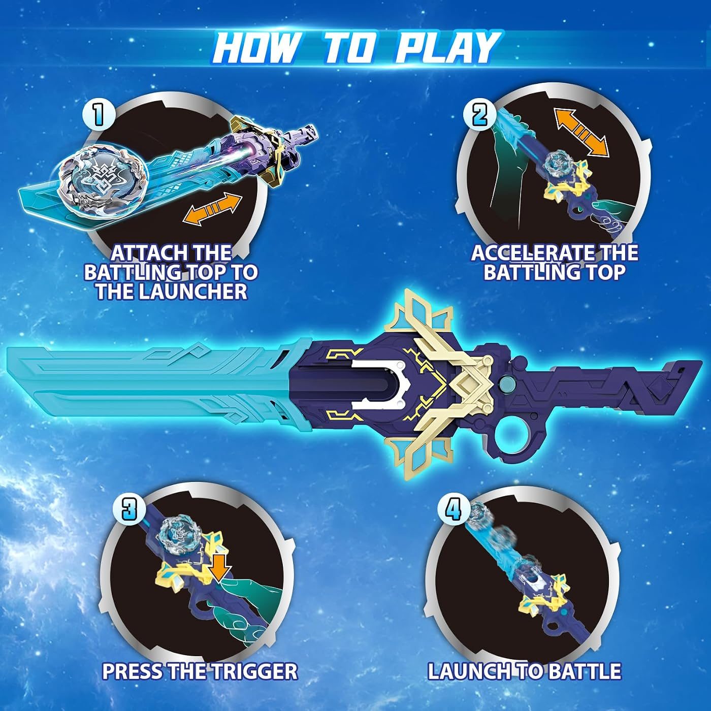 S7 Two-Launcher Pack, Sword and Gun battle top, close view of the attack ring