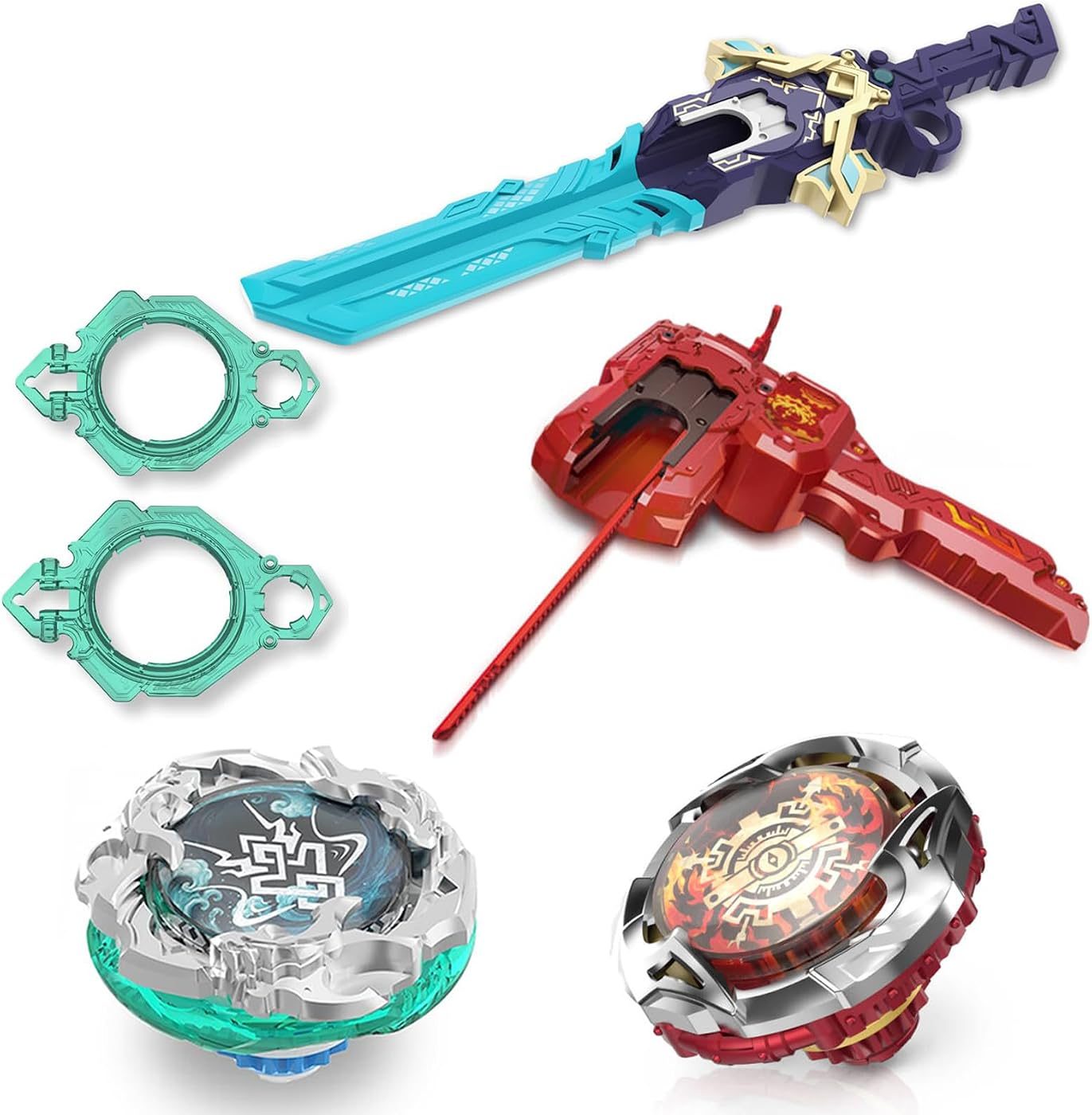 S7 Two-Launcher Set, Rack and Sword metal battle top with its launcher