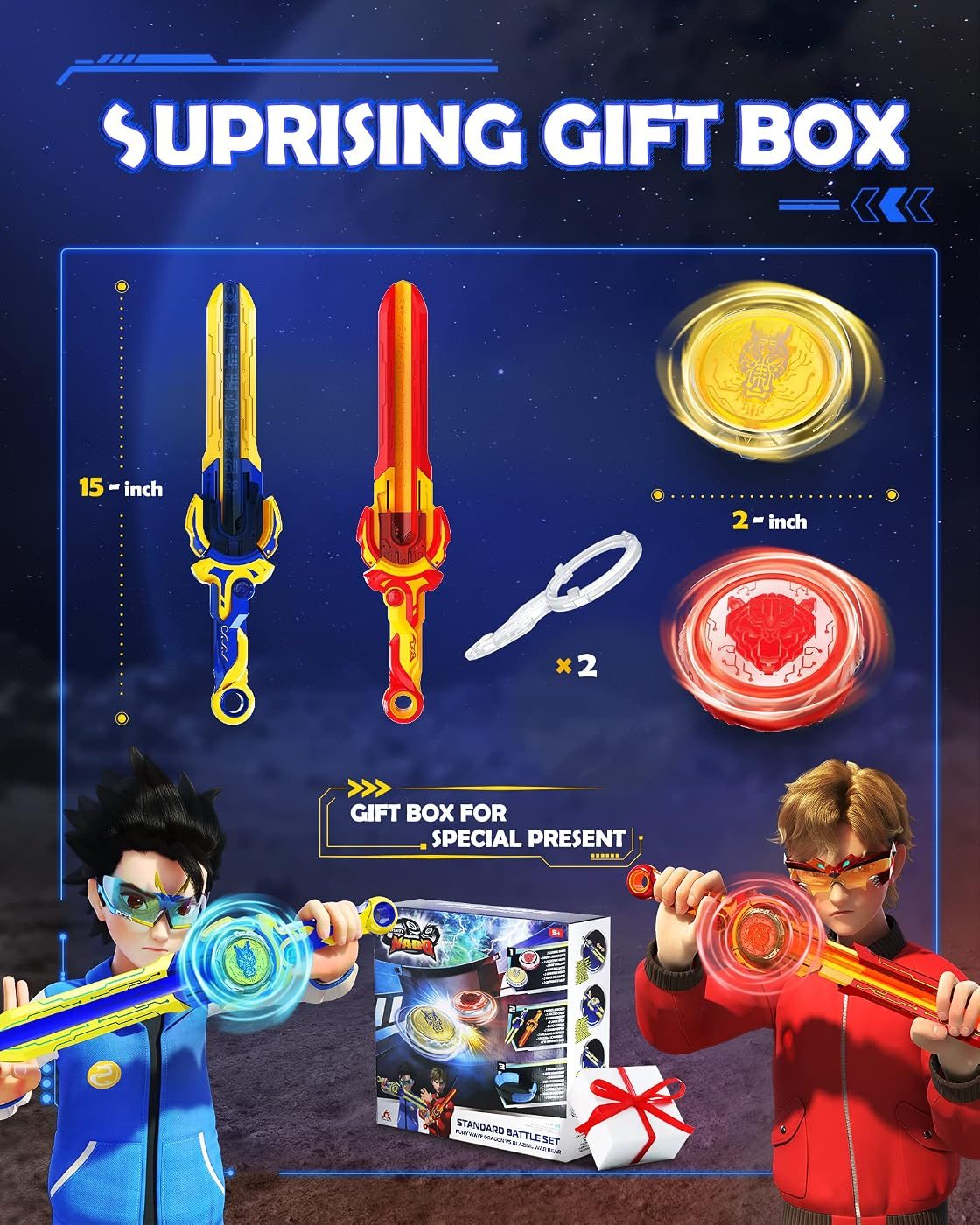 Stadium Set, Sapphire Blue and Flame Red battle top, close view of the attack ring