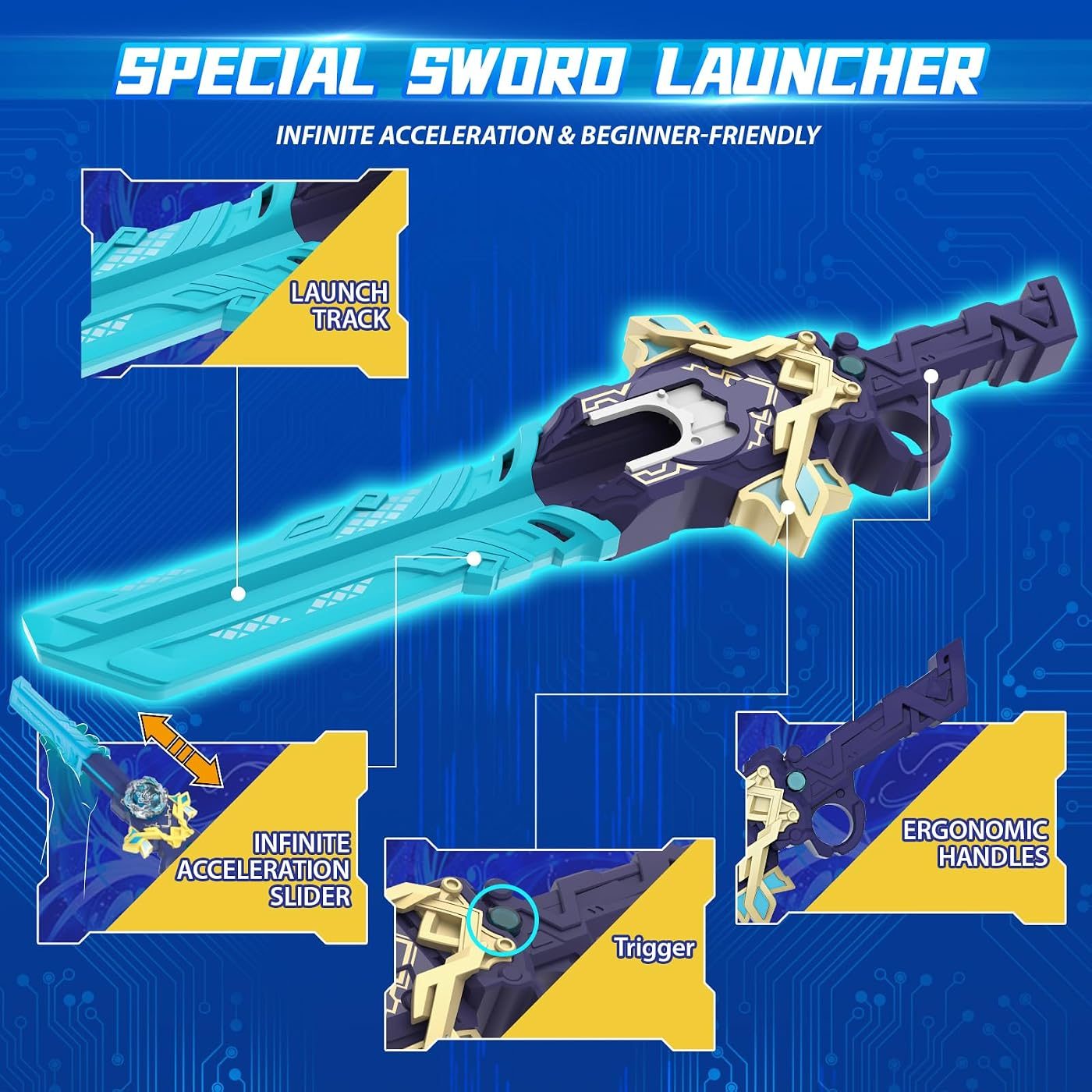 Three-Launcher Pack, Gun, Bow and Sword Nado on the launch rack