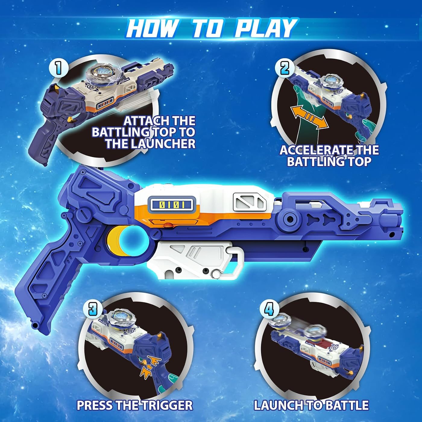 Three-Launcher Pack, Gun, Bow and Sword set in play on the battle floor